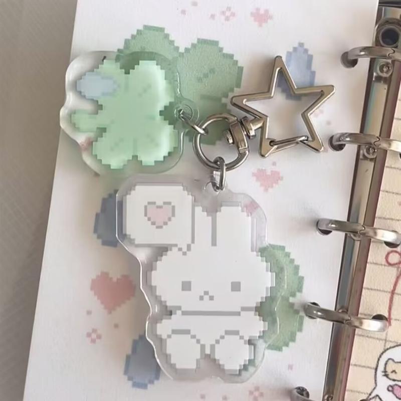 INS Trendy Pixel Cartoon Acrylic Keychain 4 Styles Retro Flip Phone Dolphin Rabbit Pendant for Teen Backpack Decor