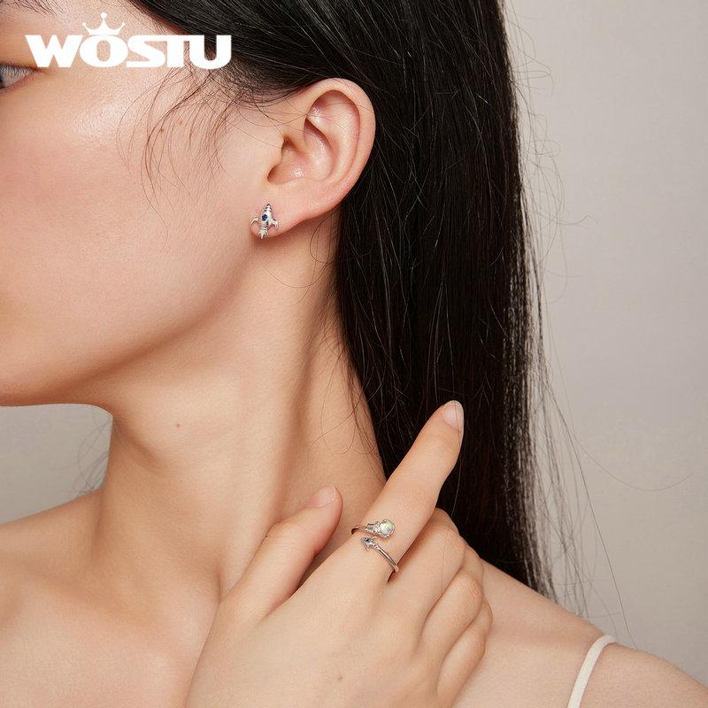 WOSTU 925 Sterling Sølv Rommann & Romfartøy Åpningsring Astronaut Justerbar Ring for Kvinner Bursdagsgave Finesmykker