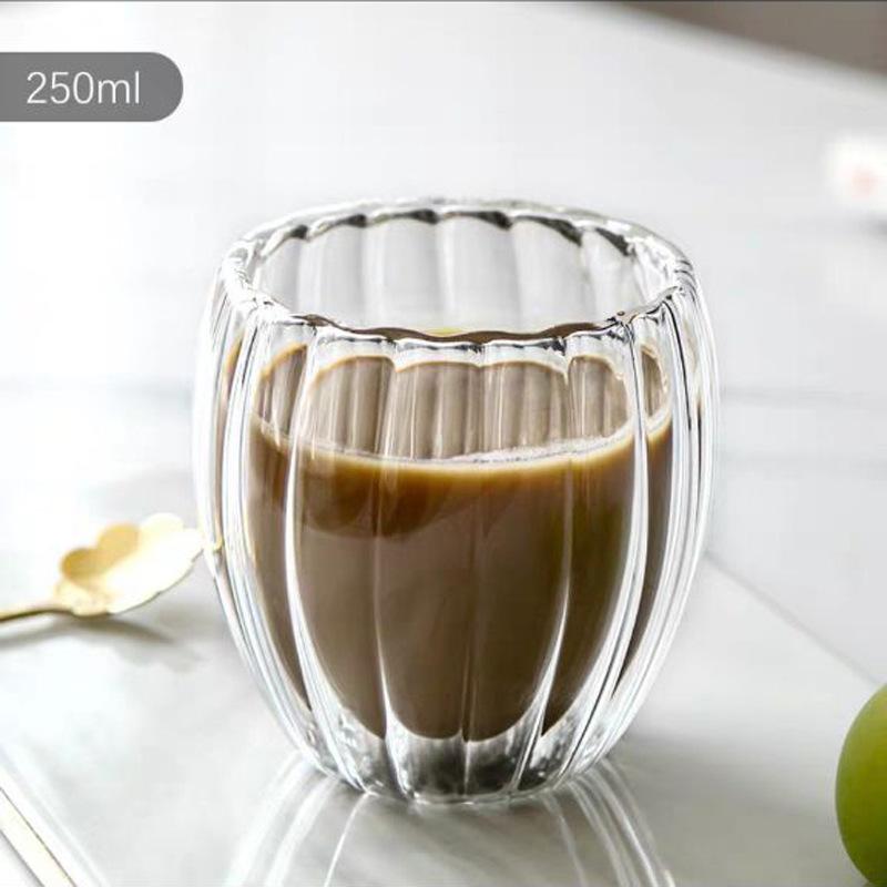 Household Simple Milk Cup Vertical Stripe Transparent Glass Drinking Cup With Lid And Handle High Value