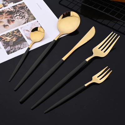Set Veselă Negru Auriu 20 Bucăți Oțel Inoxidabil Cuțit de Masă Furculiță de Fructe Lingură Set Tacâmuri Veselă de Bucătărie Set Tacâmuri