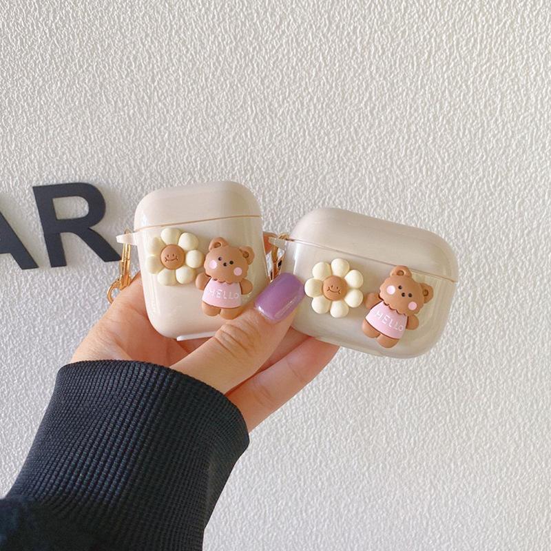 Suitable For Airpodspro Earphone Cover Airpods Third Generation Three-Dimensional Flower Bear Niche Creative Silicone Cover