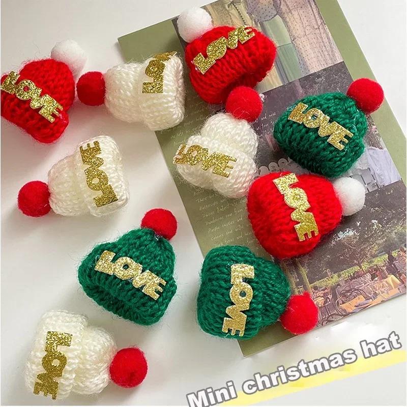 Cute Small Christmas Hat Knitted Wool Hat Cute Mini Finger Set Xmas Tree Ornaments Decoration Supplies