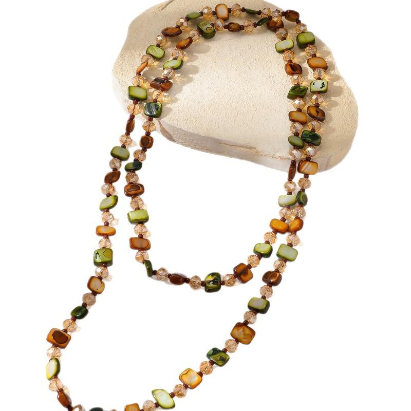 שרשרת חרוזי קונכיות צבעוניות עתיקה לנשים, שרשרת תליון בסגנון רטרו ארוך בסגנון סוודר לחוף