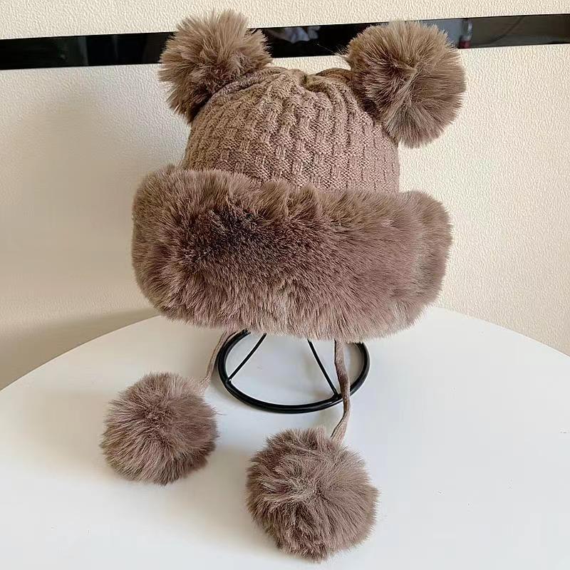 Winter Hat Female Cute Antlers Hairball Ear Protectors Plush Hat Christmas Thickened Northeast Lei Feng Hat Cycling Hat
