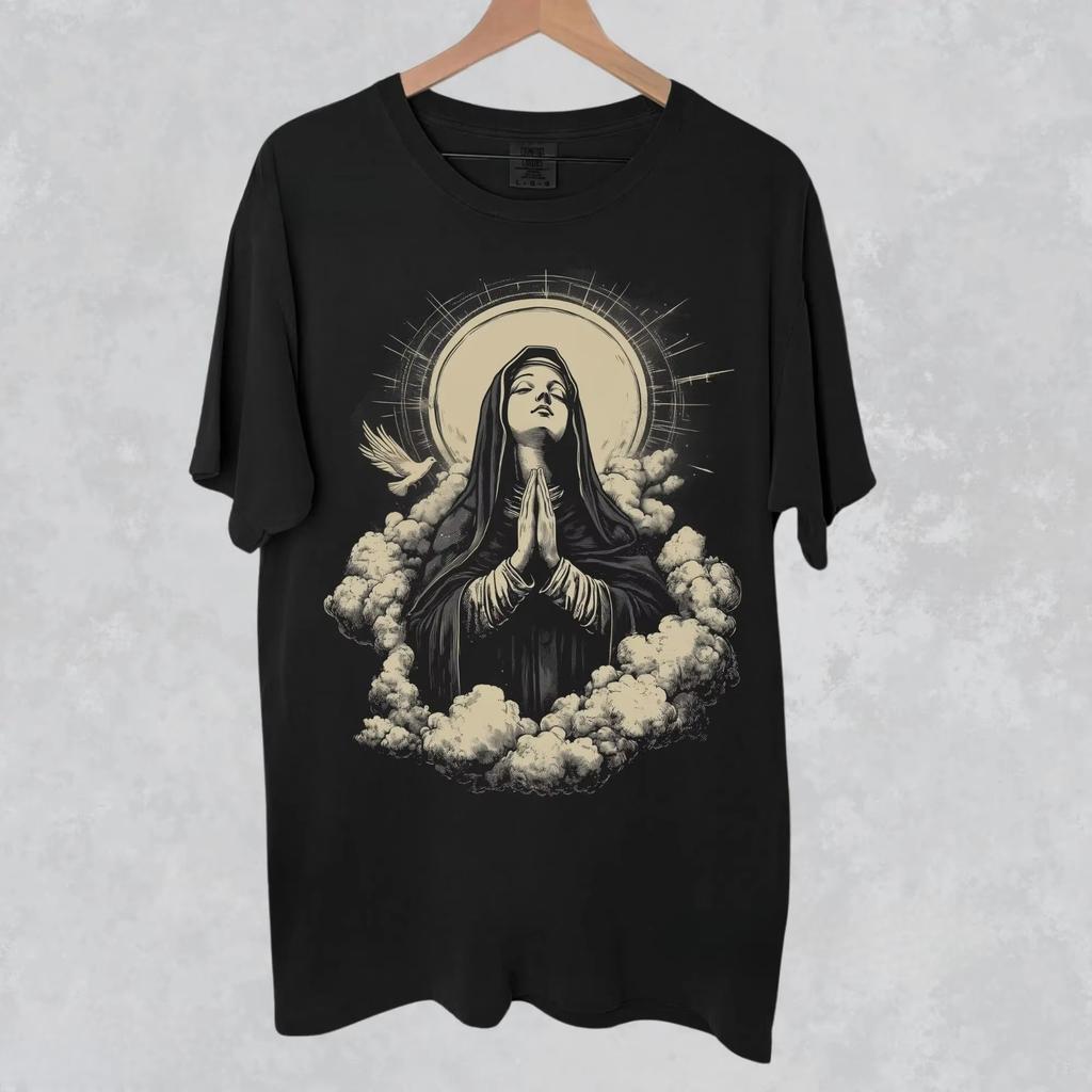2026 Hot Virgin Mary Pattern Printed T-shirt for Spring_Summer Women's New Fashion Trend Top NeutralShort Sleeve Casual Clothing