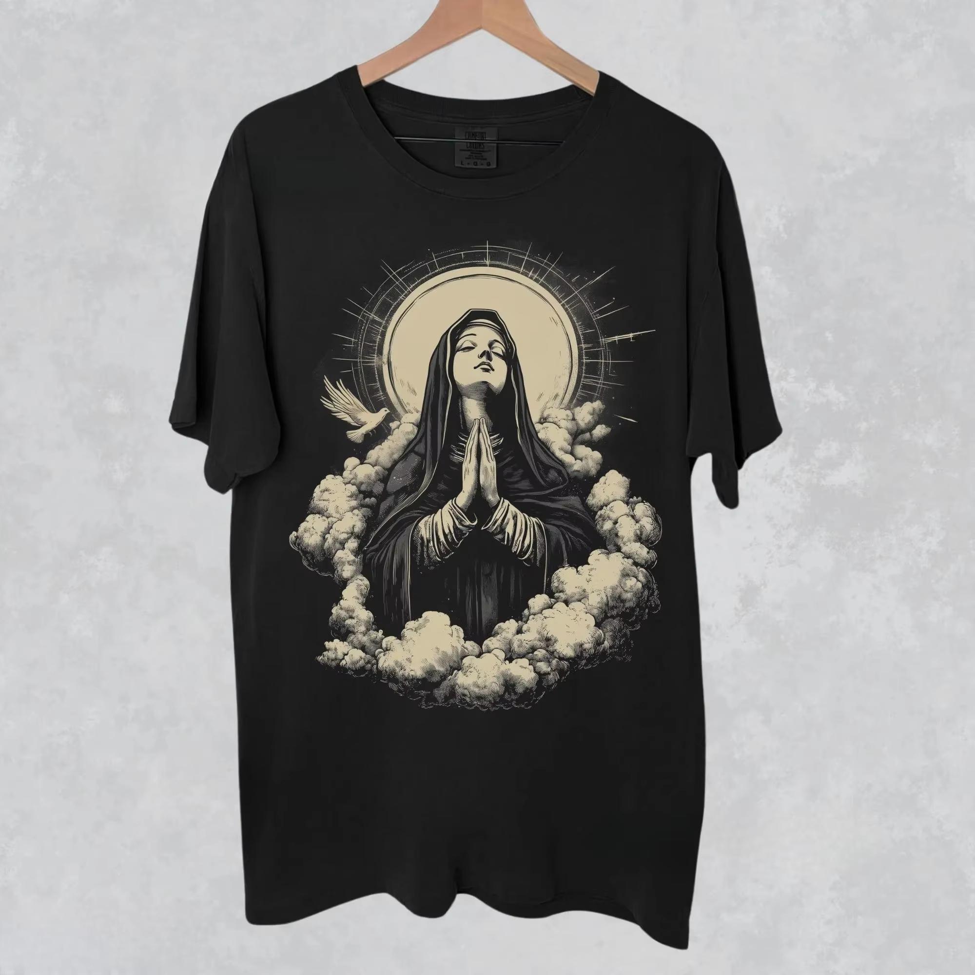 2026 Heißes T-Shirt mit Aufdruck des Jungfrau Maria Musters für Frühling_Sommer Damen Neuer Modetrend Oberteil NeutralKurzarm Freizeitkleidung XXXL