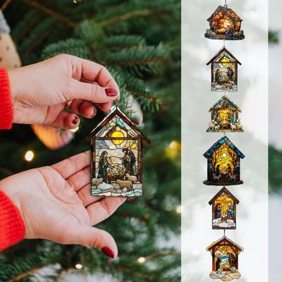 Atrapasueños de acrílico teñido hecho a mano en 2D para belén, adorno colgante para ventana, para decoración del hogar, cristiano, para la familia