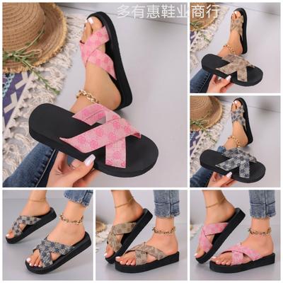 Slippers New Large Size Thick-soled Slippers Women's One-character Cross European and American Casual Cool Slippers Women