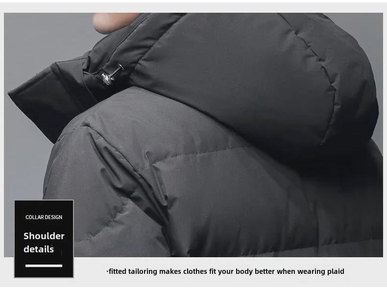 659 Zimní unisexový dlouhý péřový kabát s kapucí - ke kolenům, zateplený, konvertibilní design.