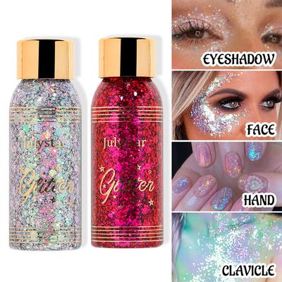 Multifunktionales Augen-Glitzer-Nagel-Haar-Körper-Gesichts-Glitzer-Gel-Kunst-Flash-Pailletten-Festival-Bühnen-Glitzer-Flüssiger Lidschatten-Dekoration