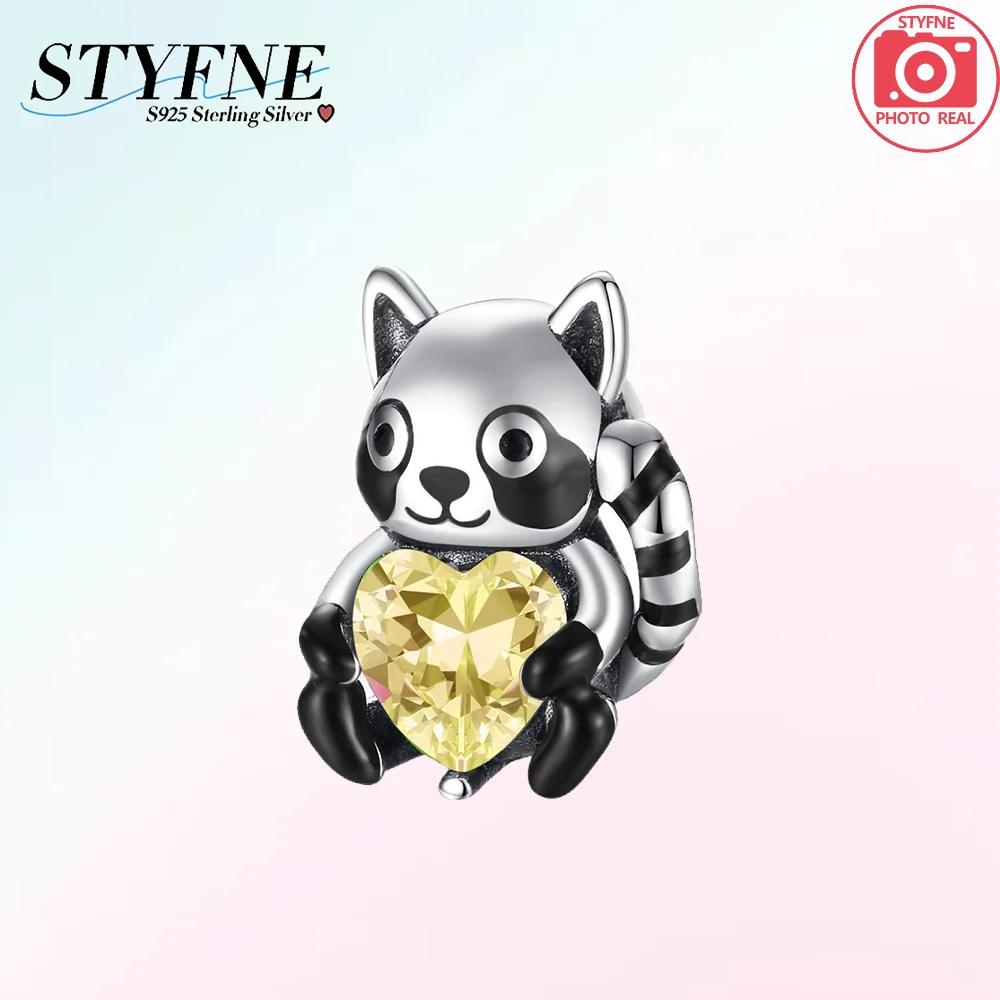 

925 Silver Raccoon Brown Bear Hip Hop Bear Shining Bear Charm Bead Pandent Fit Bracelet DIY Women Jewelry