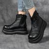 Fashion 2025 New Handmade Mid-calf Boots Platform Women Genuine Leather Short Boots Height Increasing Thick Sole Floral Ladies Shoes