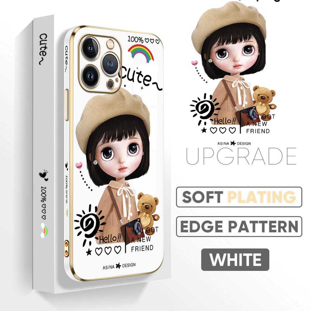 For iPhone 16 15 Max Samsung S24 S23 Plus A15 A35 A53 A73 Xiaomi 11T 12T 13T Redmi 13C Cute Girl Pattern Soft Plated TPU Shockproof Phone Case