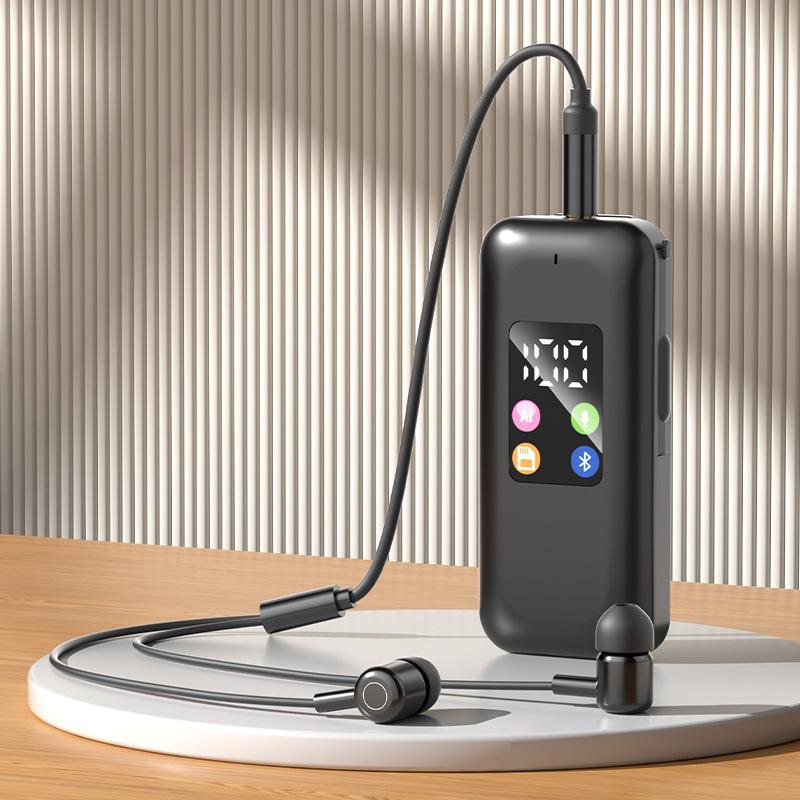 Dual-ear Bluetooth Earphones with Clip, Long-lasting Battery, Universal Compatibility, and Card Slot.
