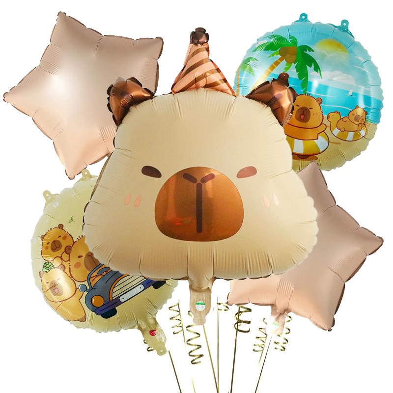 5 stücke Cartoon Capybara Aluminium Film Ballon Set Nette Kapibala Kinder Geburtstag Party Dekore Liefert Baby Dusche Luft Globos