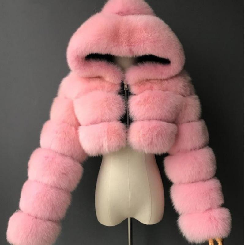 Luxury Faux Fur Coat for Women Hooded Warm Casual Winter Outerwear