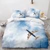 Airplane King Queen Full Duvet Cover Vintage Fighter Bedding Set for Kids Teens Adults Sky Clouds Grey 2/3pcs Soft Quilt Cover