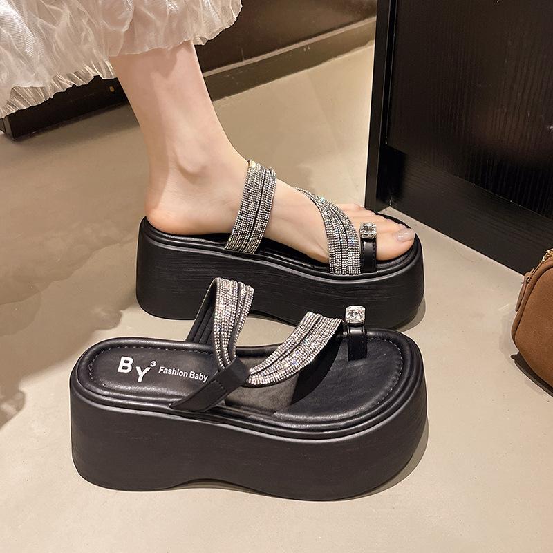 

Seaside slippers women s 2025 summer new high-end thick-soled outer wear with skirts, beach black height-enhancing cool slippers 40 чёрный