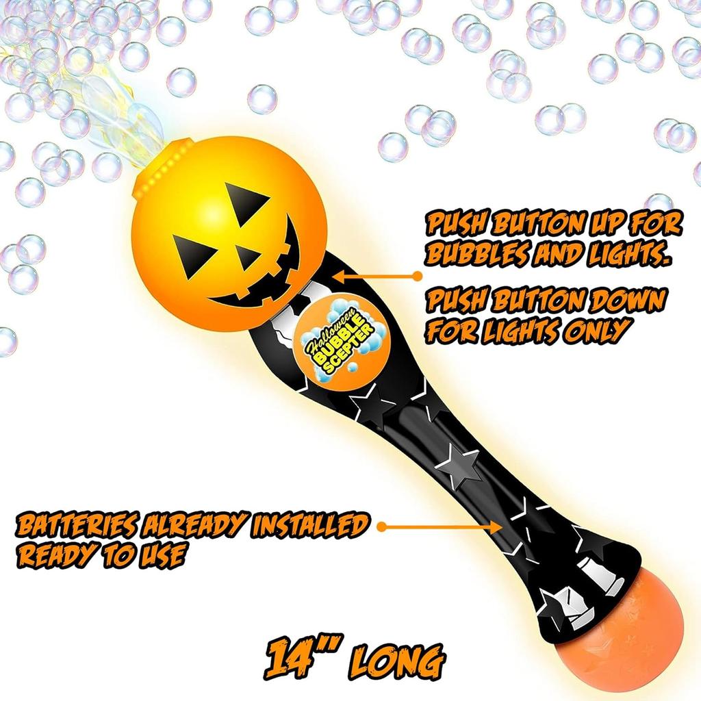 Halloween Bubble Wand, 14" Illuminating Bubble Wand for Kids, Halloween Light Up Pumpkin Bubble Blower Wand