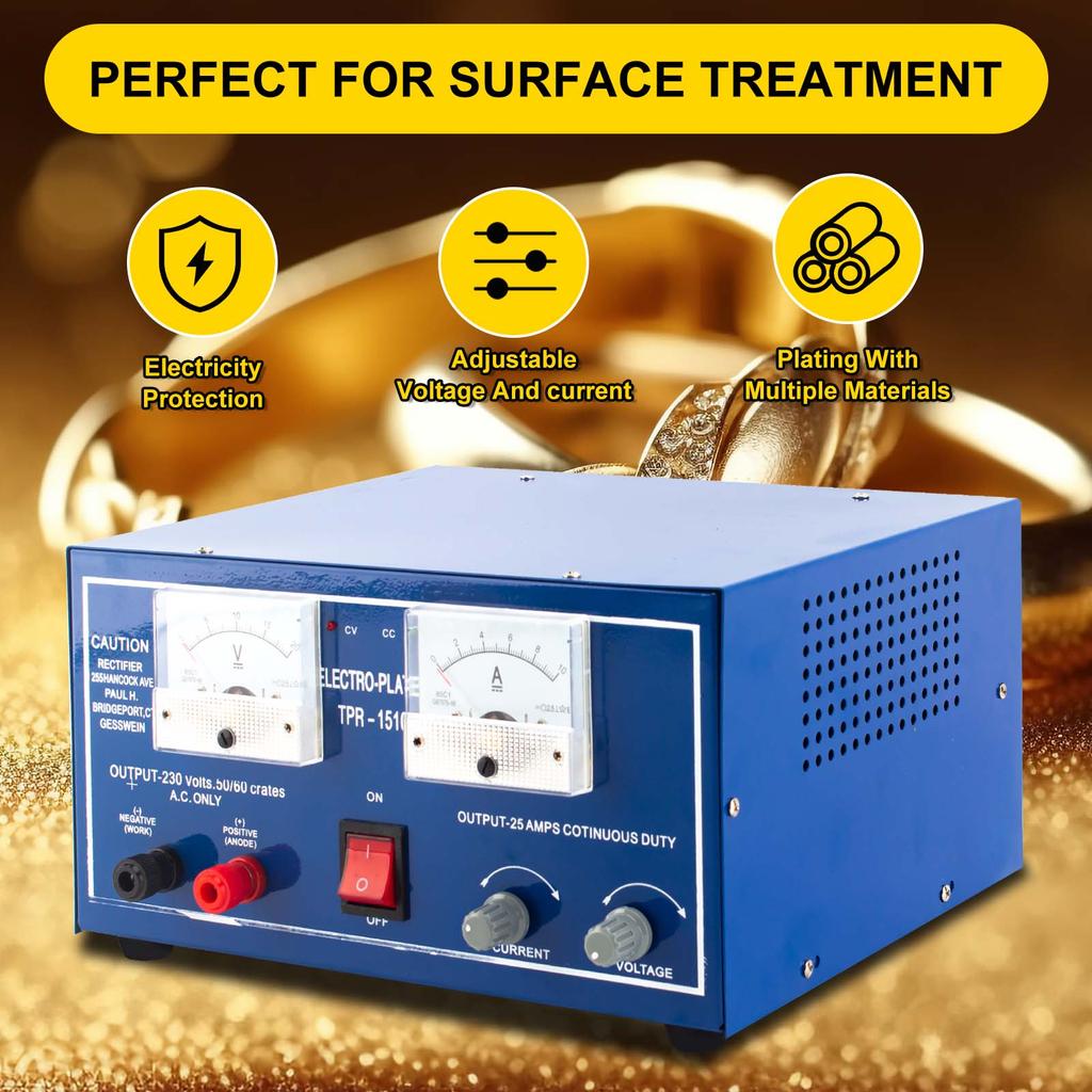 Small Jewelry Electroplating Tool 15V 10A, Mini Metal Plating Equipment for Gold Silver Steel Aluminum Jewelry Making & Goldsmith Craft