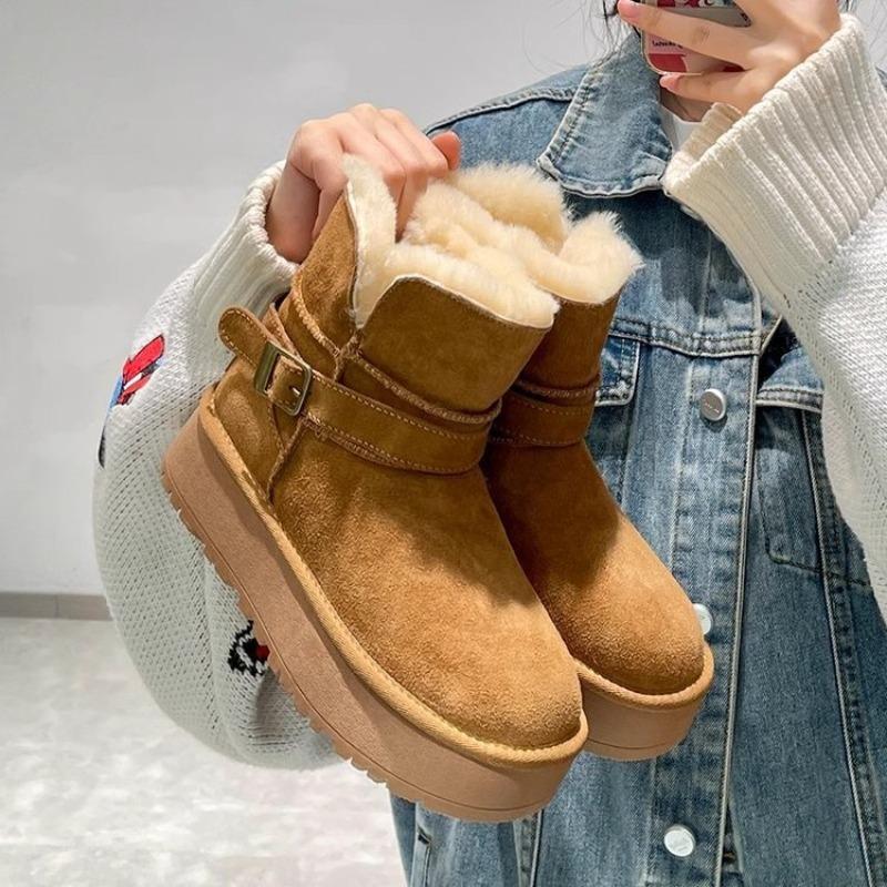 Snow Boots, Women's Plush Warm New Belt-buckle Thick-soled Boots, Short Cotton Shoes