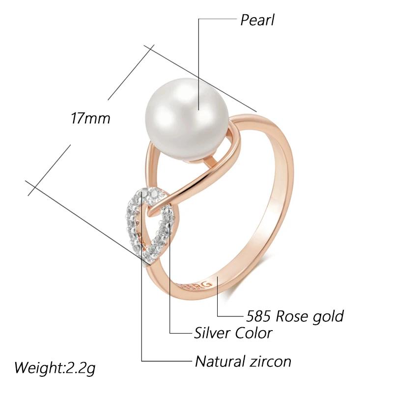 Wbmqda Luxury Pearl Women's Rings 585 Rose Gold Silver Color Ethnic Wedding Party Fine Zircon Jewelry Accessories