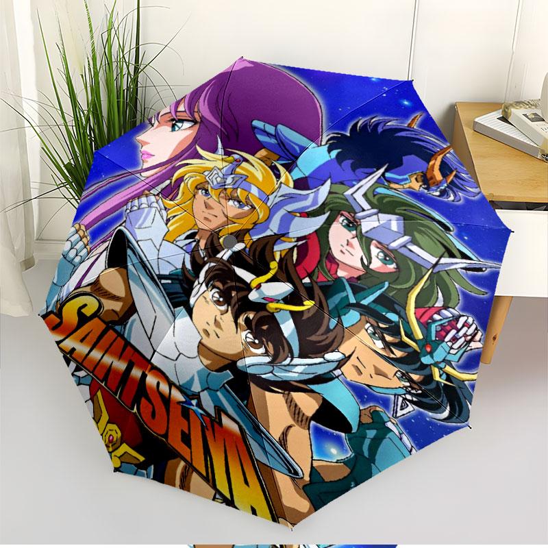 Saint Seiya Print Automatic Open Close Umbrella, Portable Foldable Umbrella, for Outdoor Commute Camping Trip, Ideal Birthday Gift