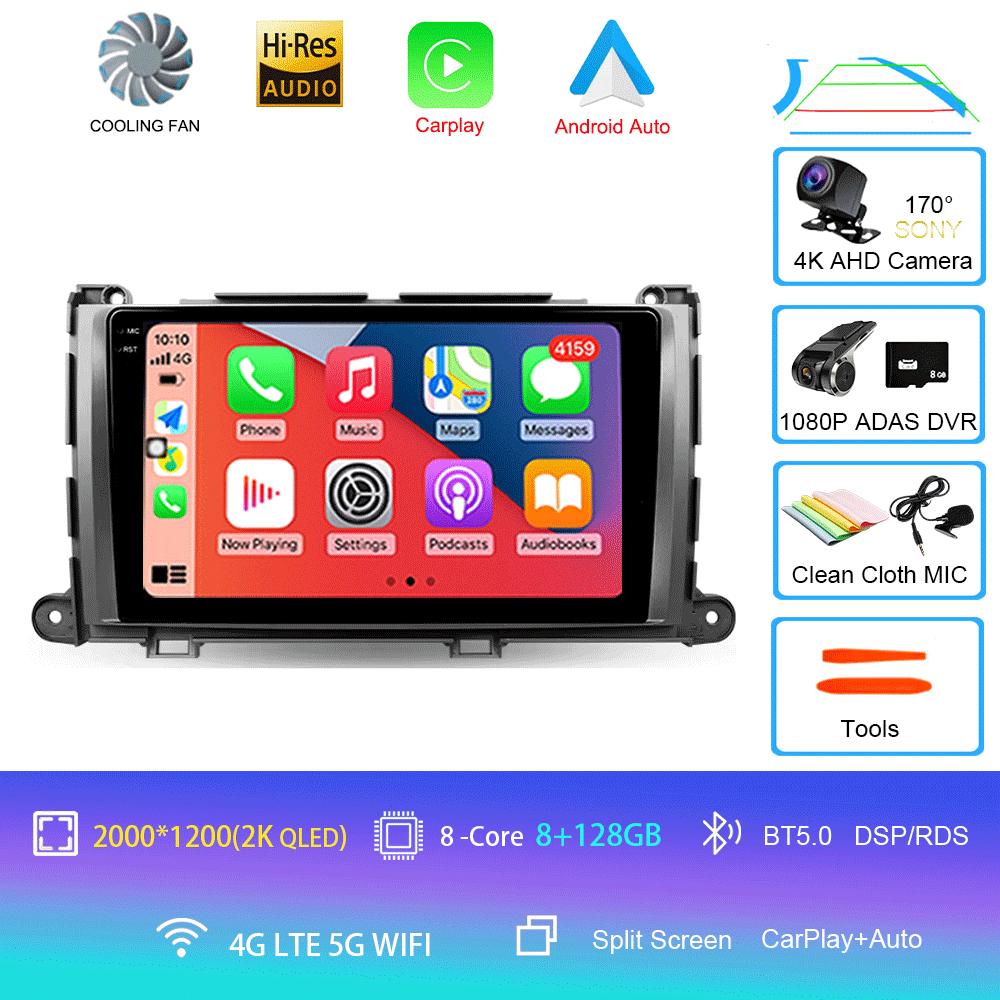 For Toyota Sienna 3 XL30 2010 - 2014 Car Radio Android 14 Carplay Auto 2K Screen Multimedia Video Player 2 Din Autoradio Stereo