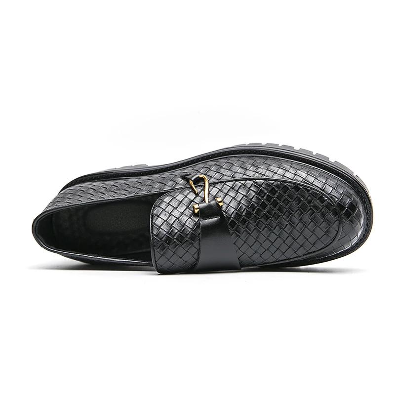Men Leather Casual Dress Shoes Platform Loafers Slip-on High Quality Thick Bottom Height Increasing Shoes Oxfords Wedding Shoes