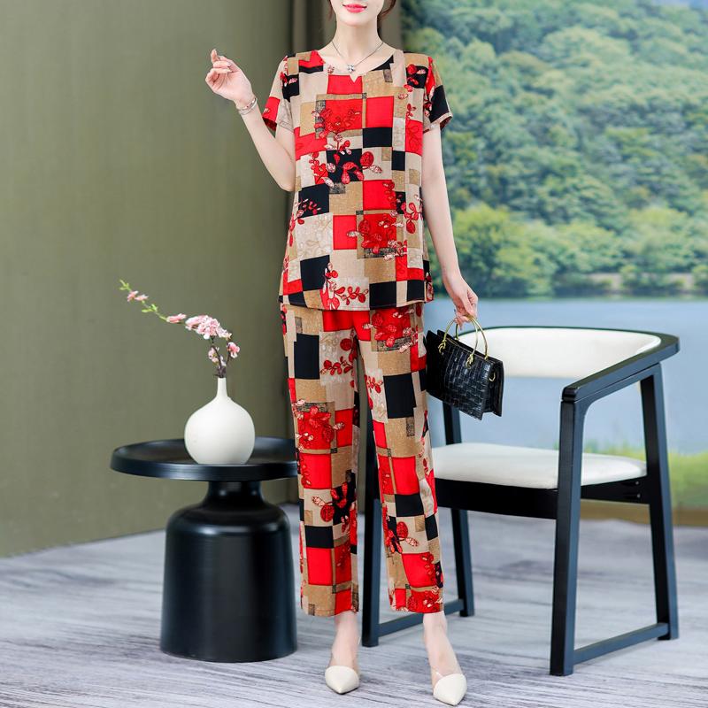 Plus Size Sommer-elegante Hosen-Sets für Frauen, Vintage-Druck, 2-teiliges Set, Damen-Outfit