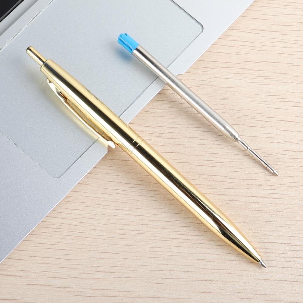 Metal Ballpoint Pen Stainless Steel Push Style 0.7mm Blue Black Ink School Stationery Supplies Color Silver Gold Pens