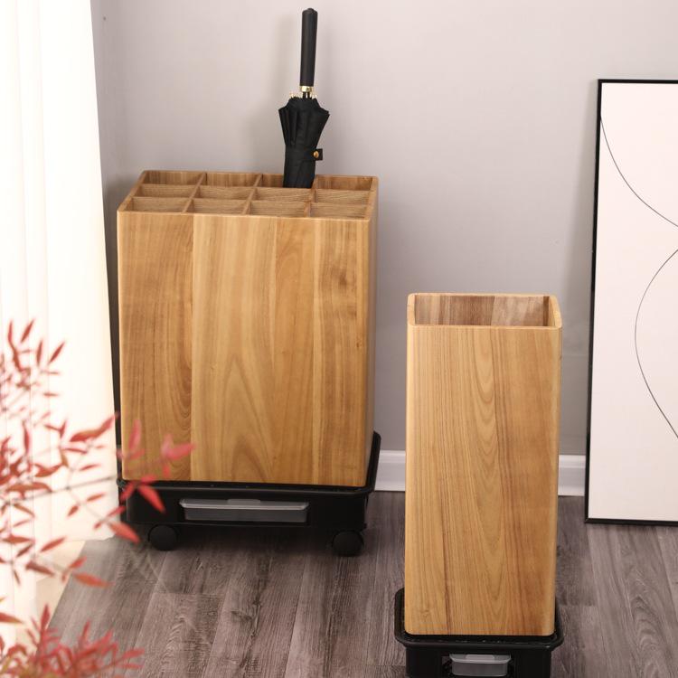 Luxury Solid Wood Umbrella Stand: Large-Capacity Hotel & Home Entryway Storage with Customizable Logo