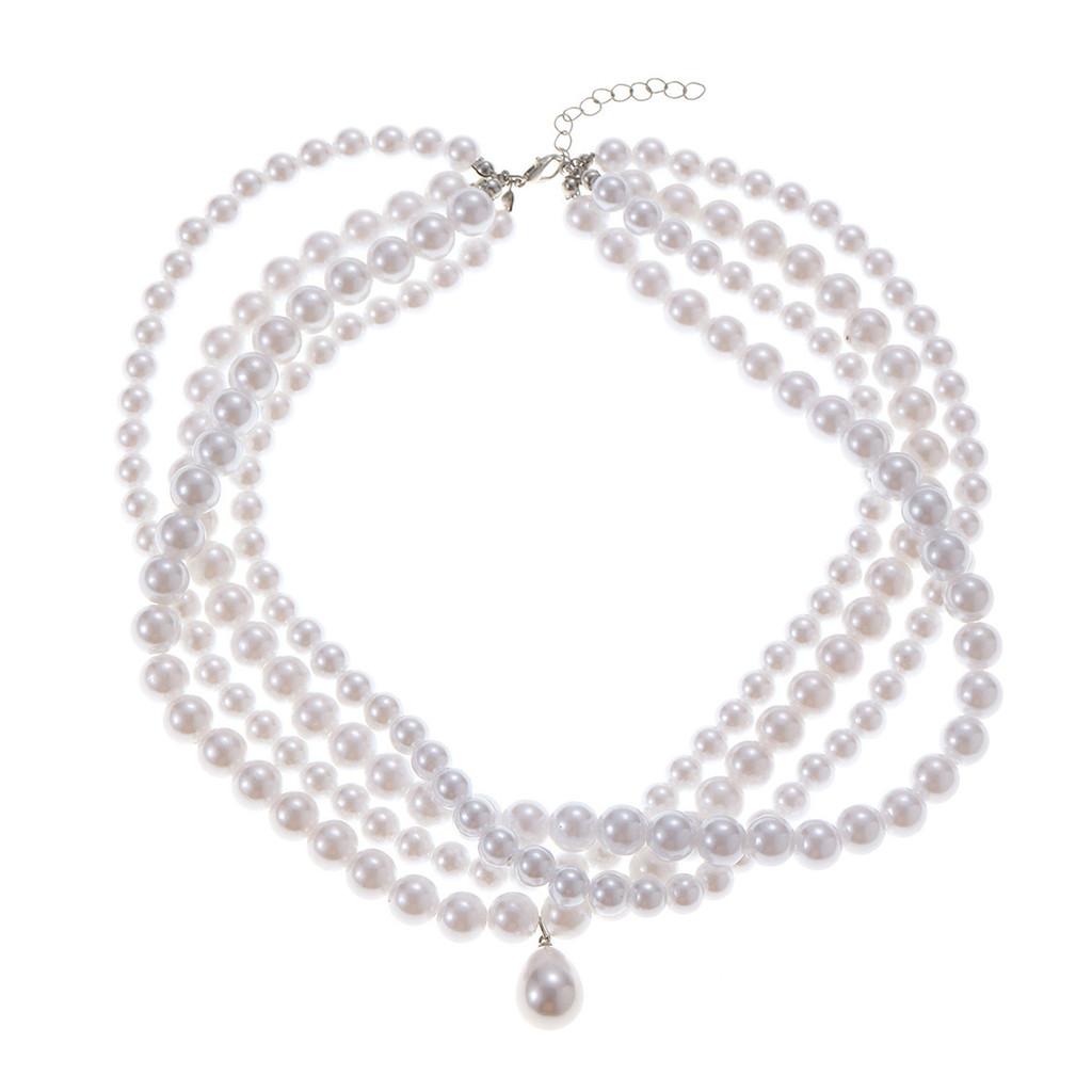 Vintage Pearl Layered Necklace With Irregular Water Drop Pendant For Women Summer