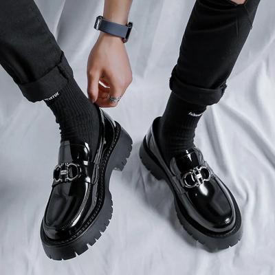 Modische Abendschuhe für Herren, schwarz, PU, dicke Sohle, verschleißfest, lässig, Business-Loafer, europäische Gesellschaftsschuhe, Größe 38-46