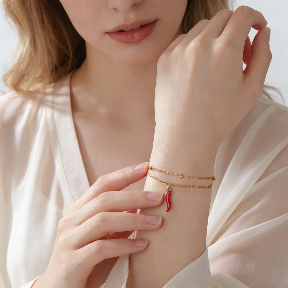 Stainless Steel Lucky Italian Horn Bracelets for Women Double Chain Beads Bracelets Protection Jewelry Birthday Gift 2026 New