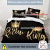 King Queen Letters Pattern 3D Printed Quilt Cover Set Couple Style Bedding Set Home Textiles Comfortable Duvet Cover Pillowcase