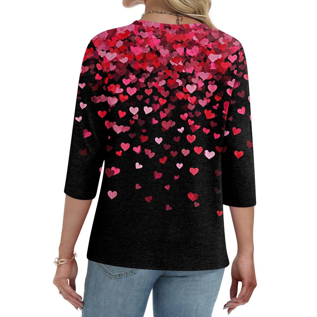 Women's T Shirt Print Button 3/4 Sleeve Daily Weekend Fashion Basic V- Neck Regular Top