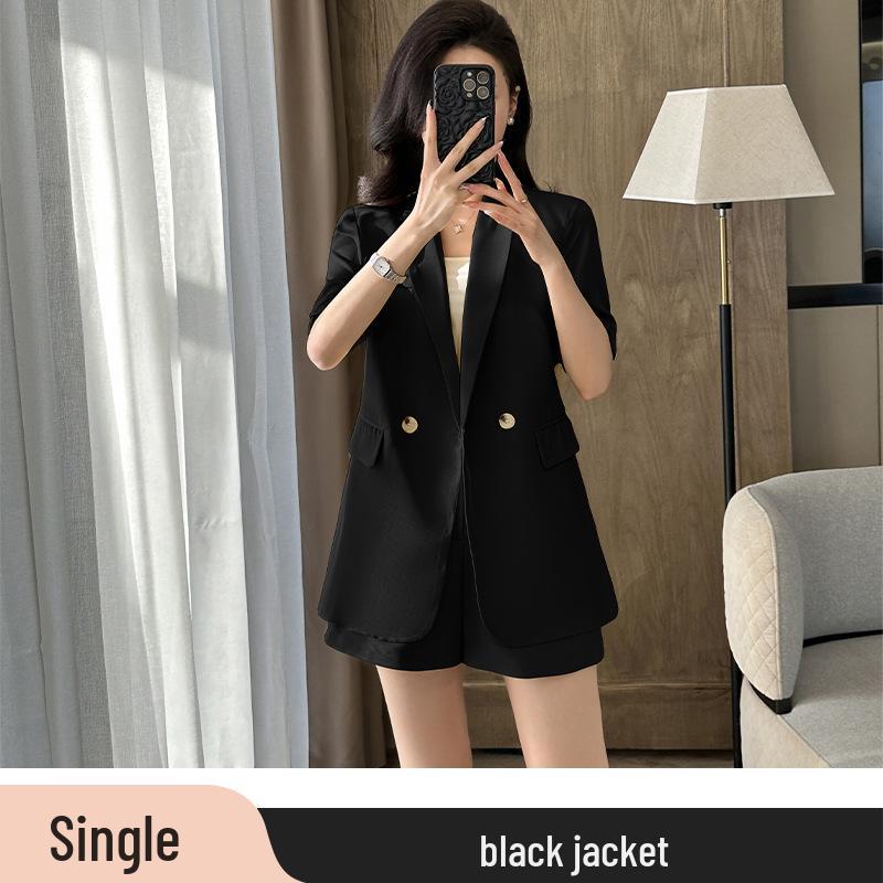 2025 Women's Summer White Blazer & Short Sleeve Suit Set - Plus Size, High-End, Fashionably Loose Fit