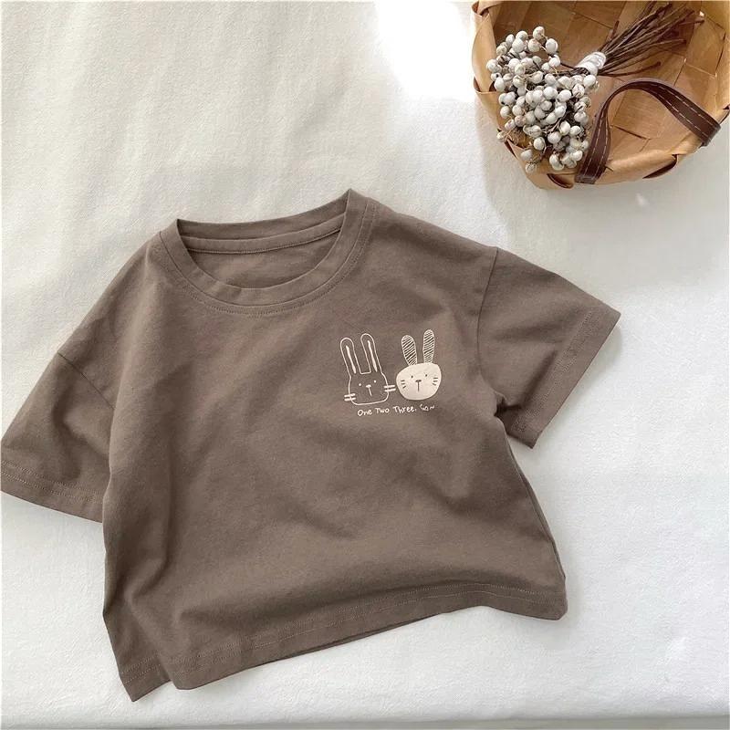 Summer New Arrivals Children's Short Sleeve T-shirts Pure Cotton 2-7Y Cartoon Bunny T Shirt Boys and Girls Looe Casual Tops