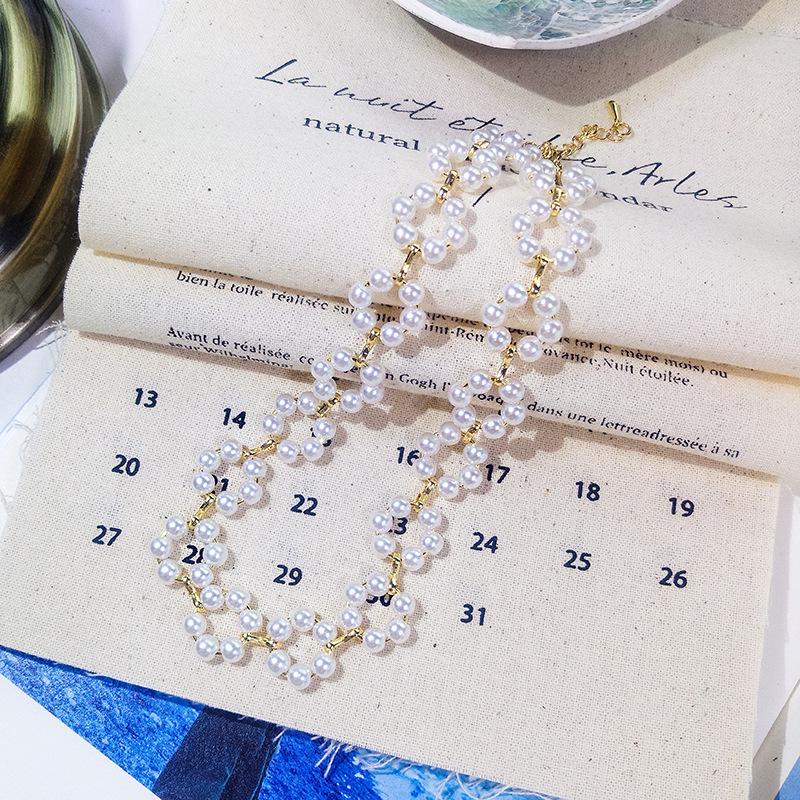 Retro Court Style Double Layer Pearl & Diamond Necklace - Elegant Choker for Women