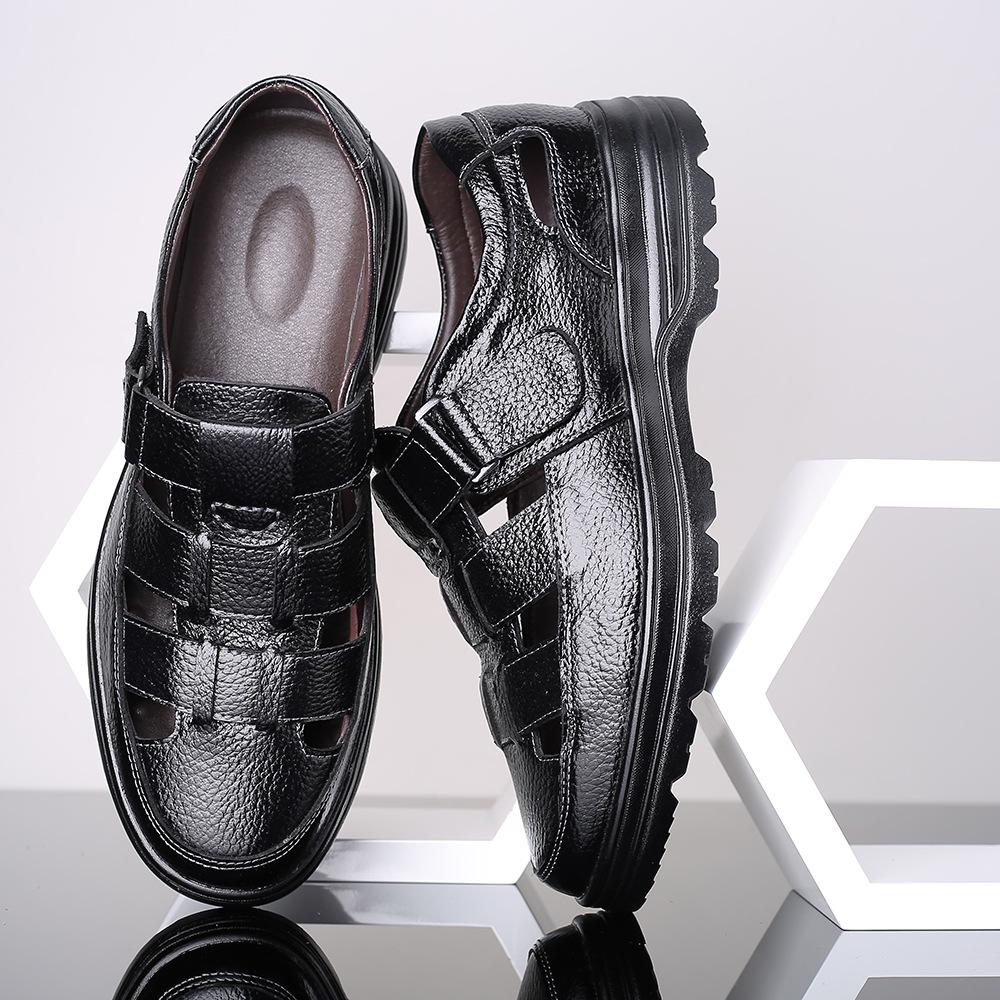 2024 primăvară și vară noi sandale casual din piele pentru bărbați Velcro respirabile cu toc plat cu vârf acoperit pantofi pentru bărbați