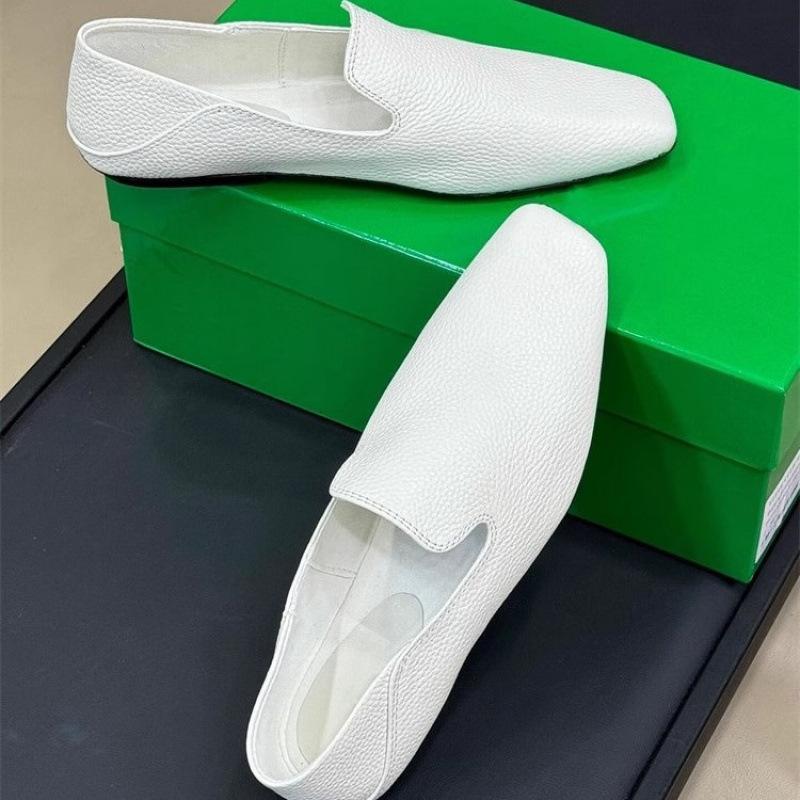 Second Method Retro Leather Diagonal Cut Square Head Commuter Shoes Simple Lazy One Pedal Flat Single Shoes Women