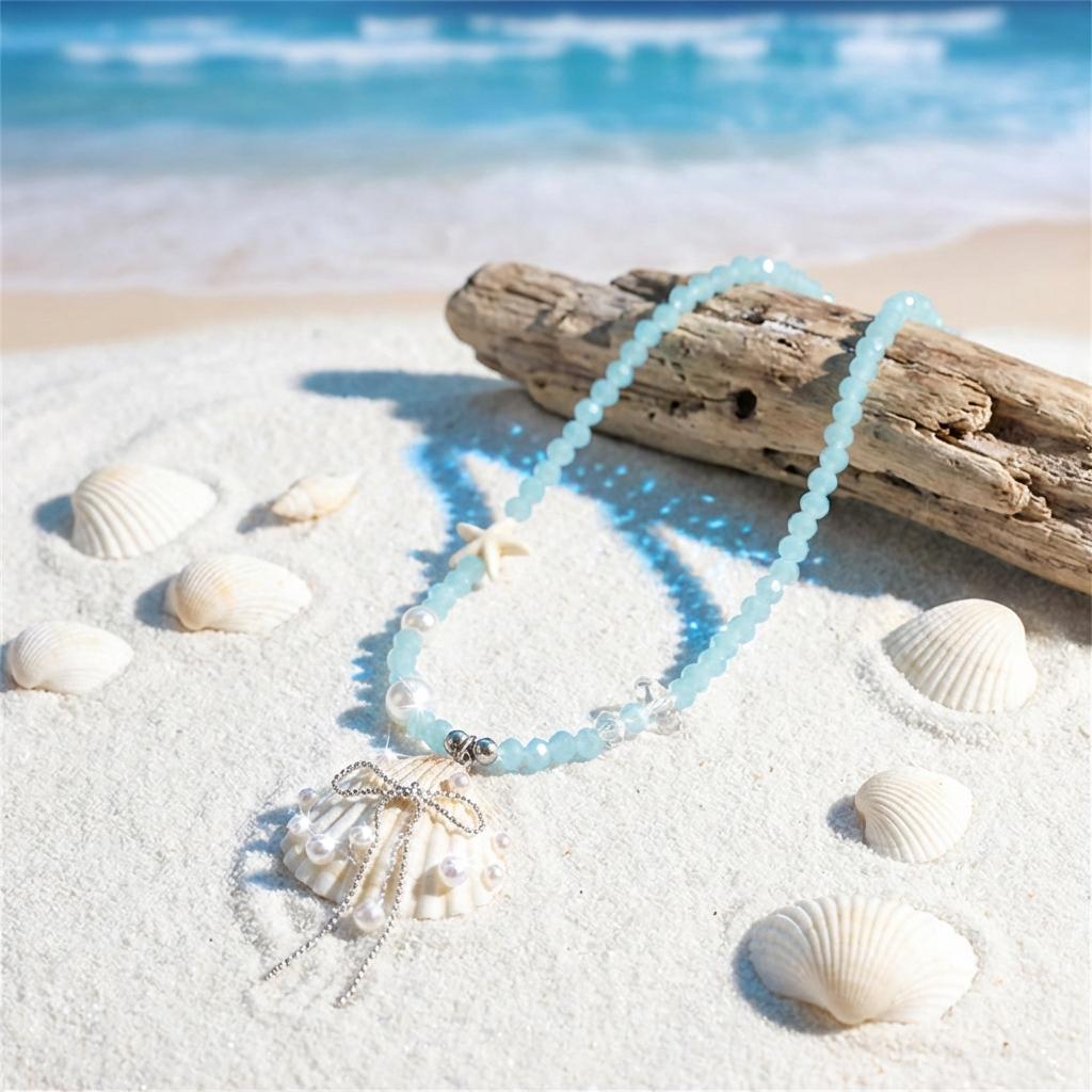 Unique Starfish Rope Braided Necklaces for Women Shell Imitation Pearl Bow Tassel Necklaces Delicate Summer Sweet Jewelry Gift