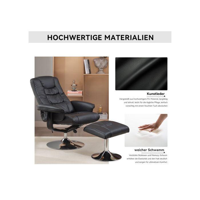 Massage Armchair with PU Padding and Footrest, Equipped with a Footrest with a 5-point Massage Mechanism, Black