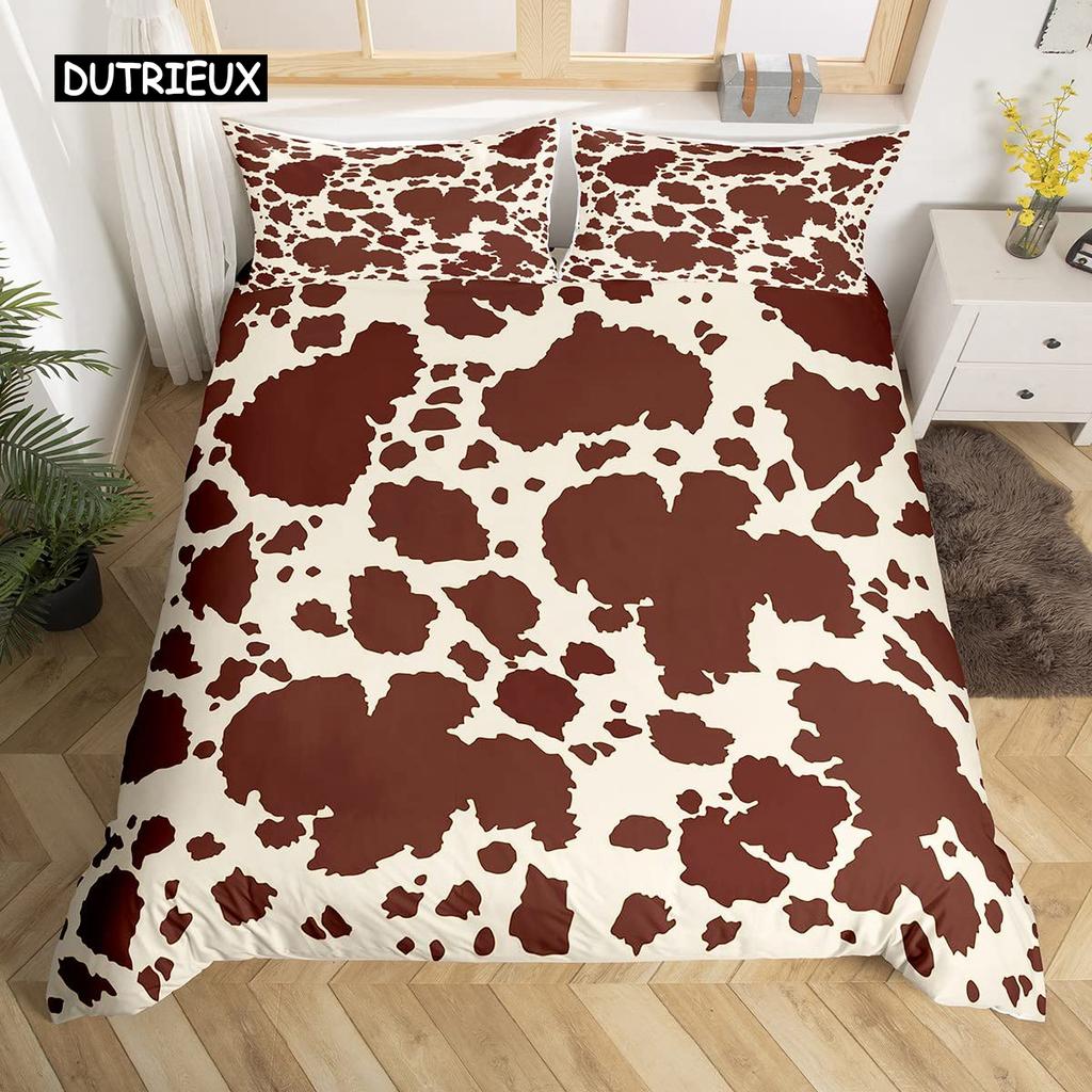Cowhide Duvet Cover Set King Size Patchwork Cow Fur Print Farm Animal Bedding Set Microfiber Western Farmhouse Style Quilt Cover