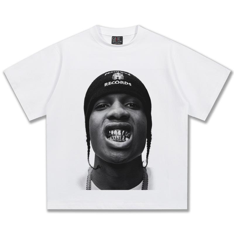 

2026 New A AP ROCKY Printed Cotton Tshirt Summer Mens and Womens Fashion Casual Y2K Short Sleeve Tshirt Streetwear Unisex S