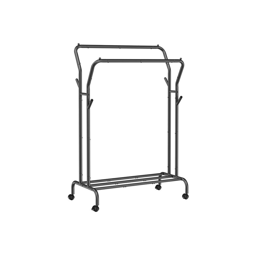 SONGMICS Clothes Rail, Clothes Rack, Double Clothes Hanging Rail, Heavy-Duty Metal Frame, with Wheels and Shelf, 100 kg Total Max. Load