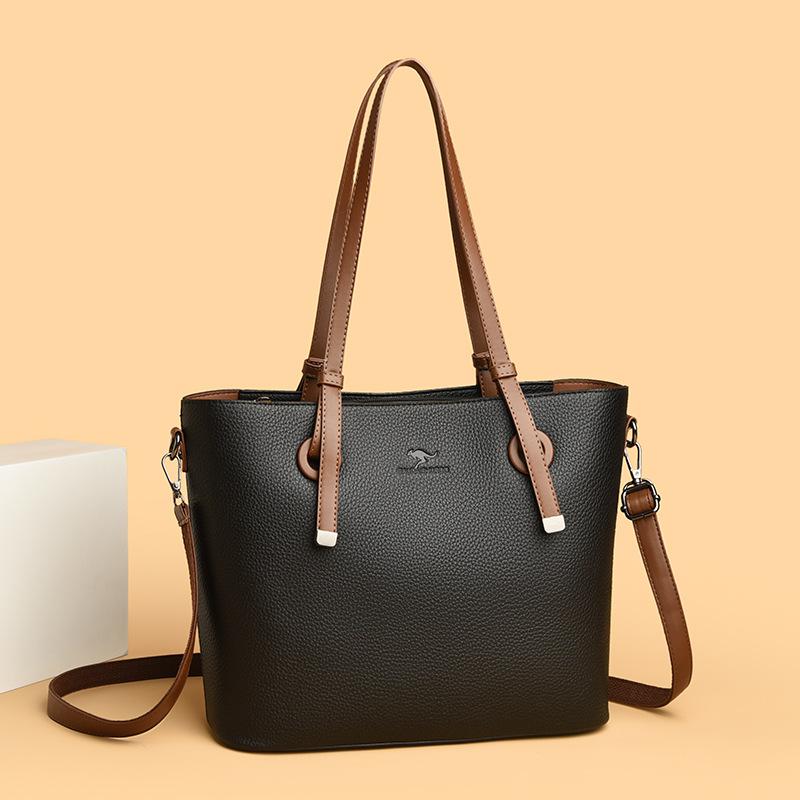 Large capacity solid color women's bag autumn new temperament lychee pattern simple underarm bag fashionable retro tote bag