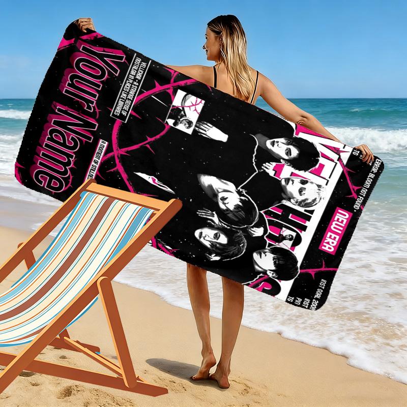 Name Custom TXT Poster Print Beach Towel, Large Soft Quick Dry Towel for Beach Camping Swimming