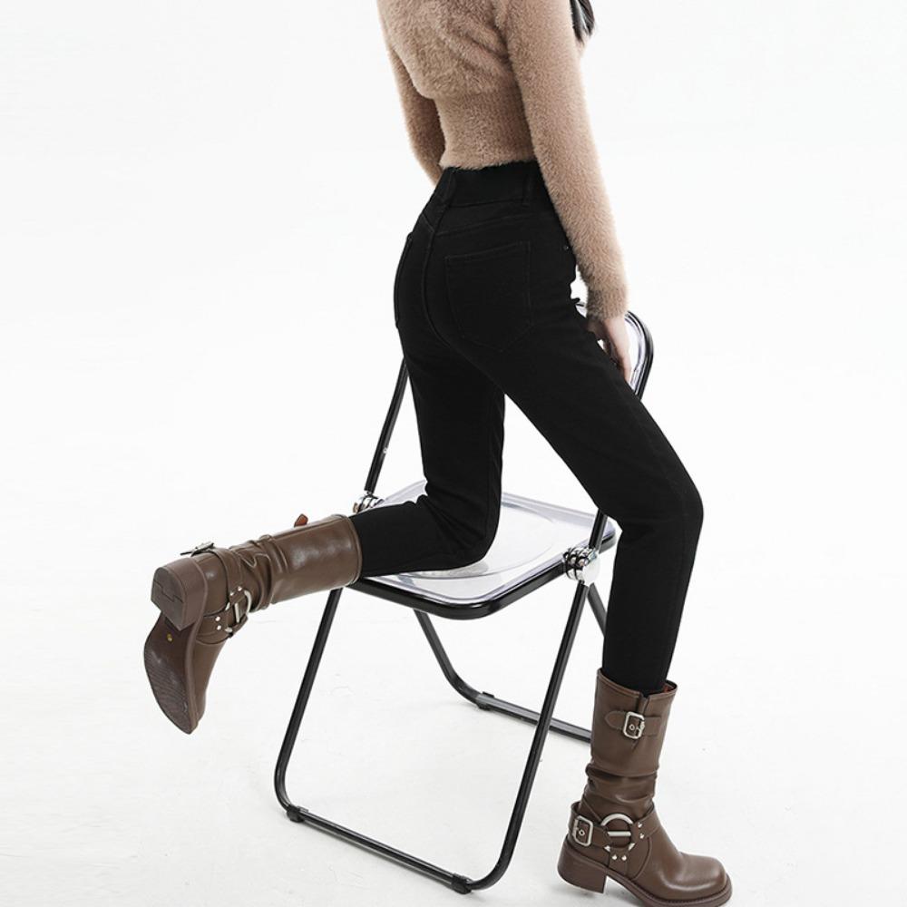 Lazy wind high-waisted jeans women's 2025 new velvet autumn and winter slim-fitting tight pencil small-footed jeans